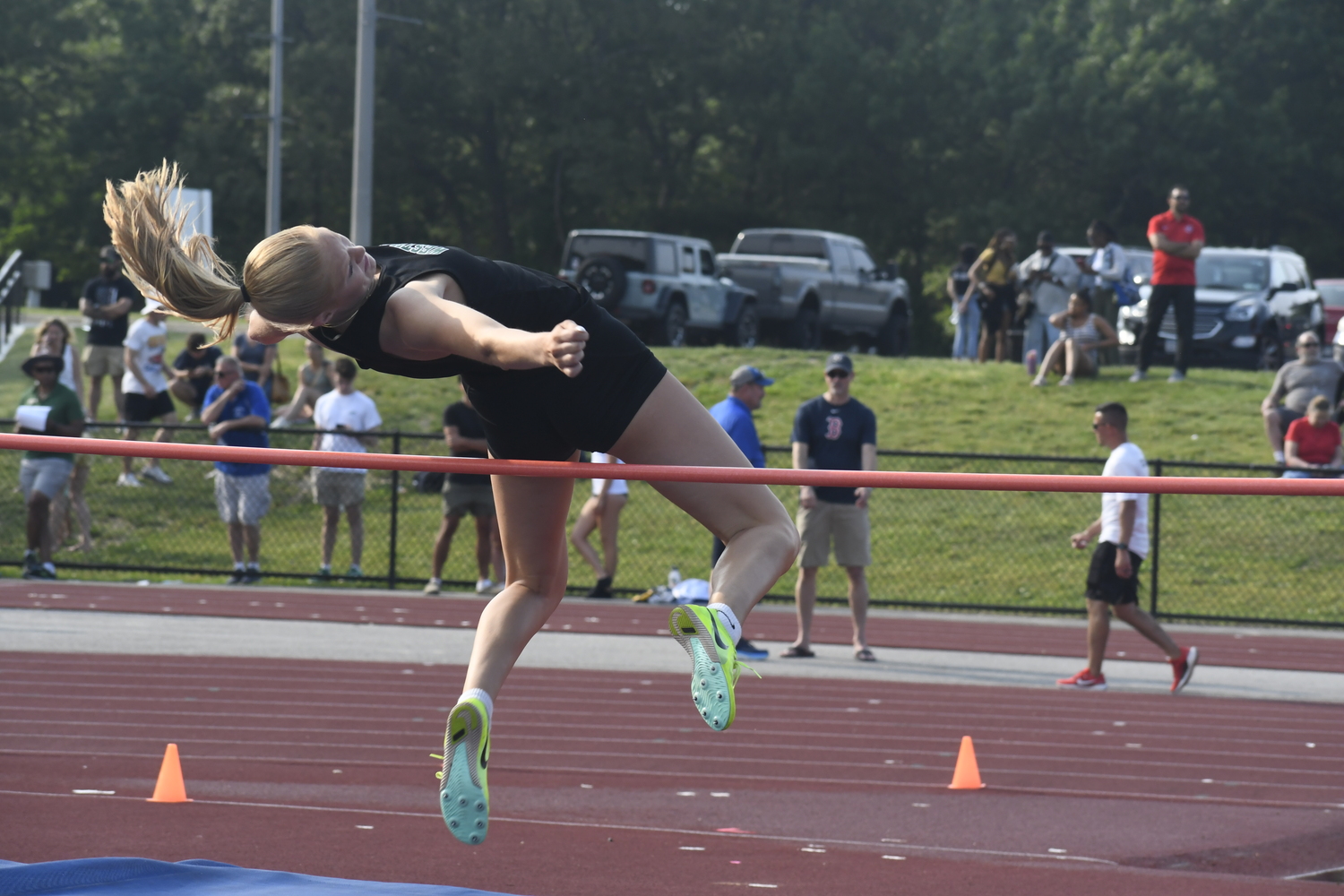 Westhampton Beach senior Mia Hill in the high jump.  DREW BUDD