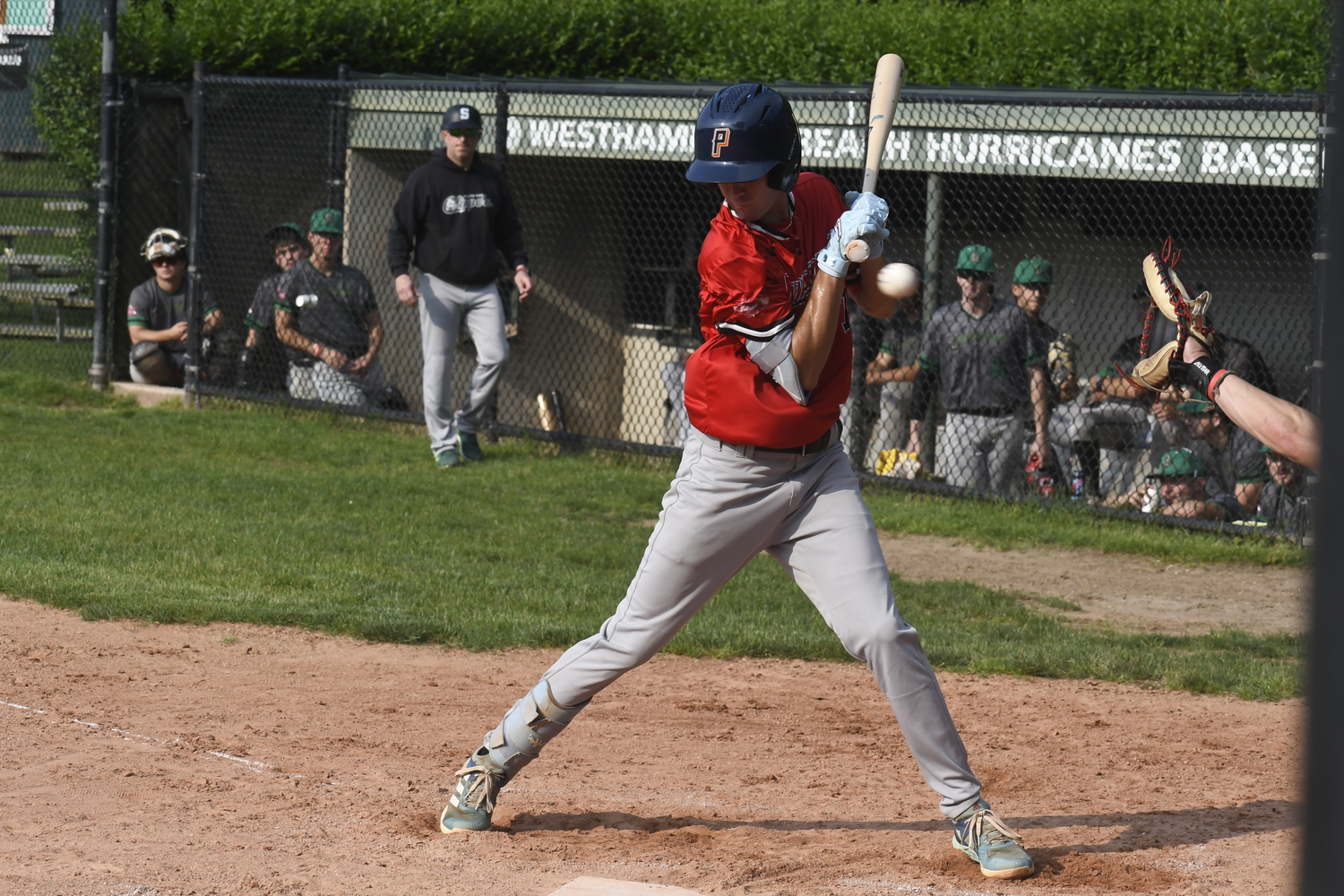 Andrew Grenert (Pima) gets plunked by a pitch.  DREW BUDD