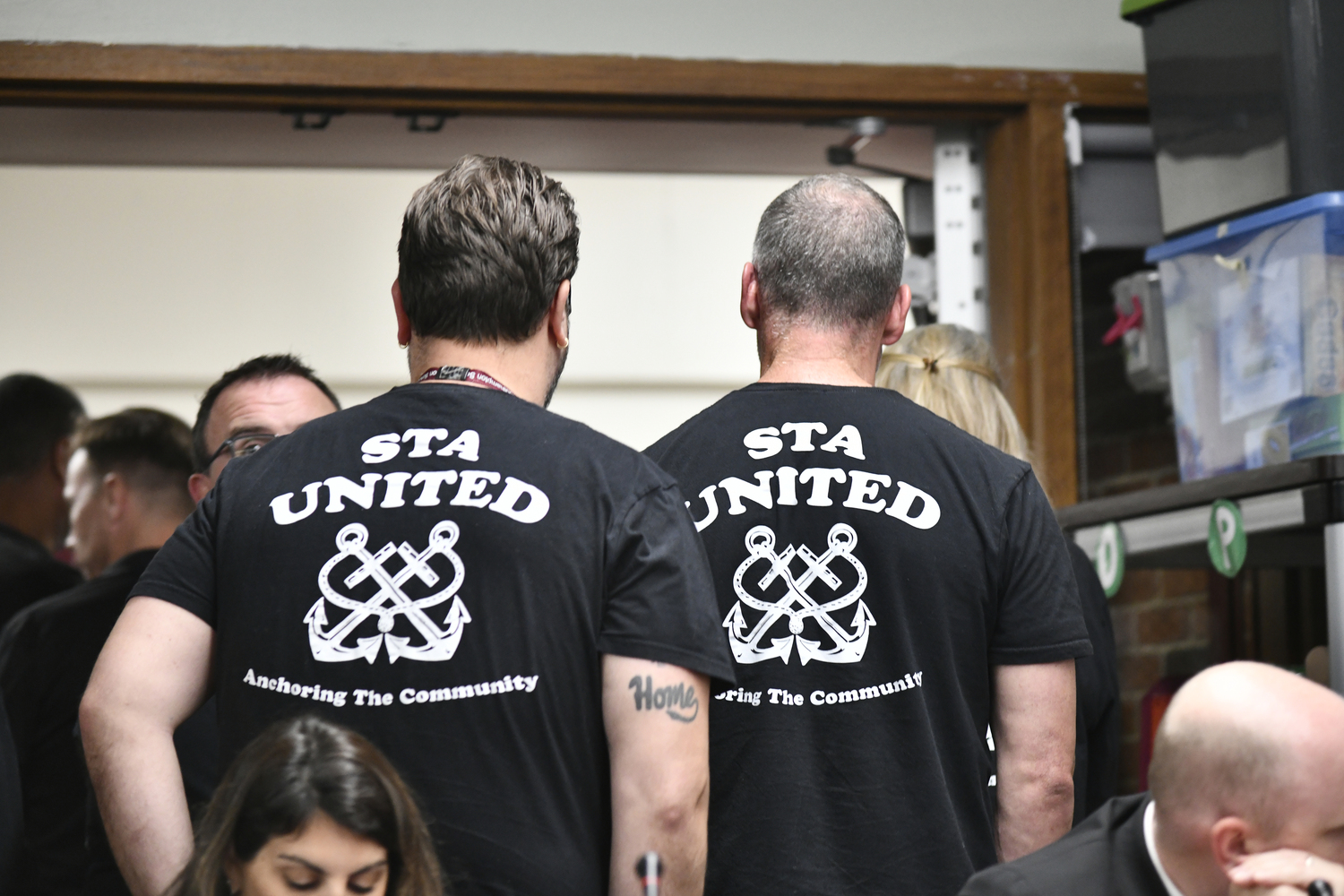 About 100 educators turned the final Southampton Board of Education meeting of the school year into a standing-room-only event on Tuesday night when they gathered in the intermediate school library in a show of dismay over unresolved contract negotiations.    DANA SHAW