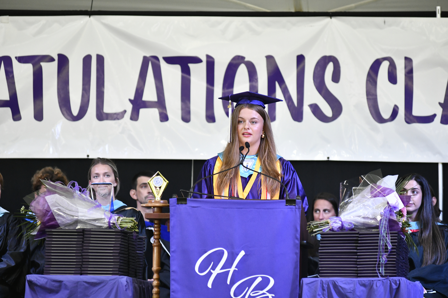 Class President Julia Brandes addresses her classmates.  DANA SHAW