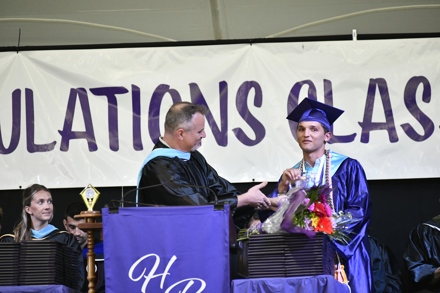 Principal Christopher Richardt with Salutatorian Christopher Clinton.  DANA SHAW