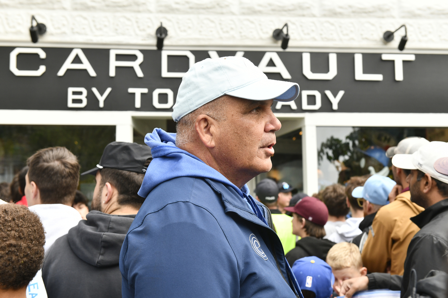 Collector Mike Variale at the opening of CardVault by Tom Brady on Newtown Lane in  East Hampton on May 22.  DANA SHAW