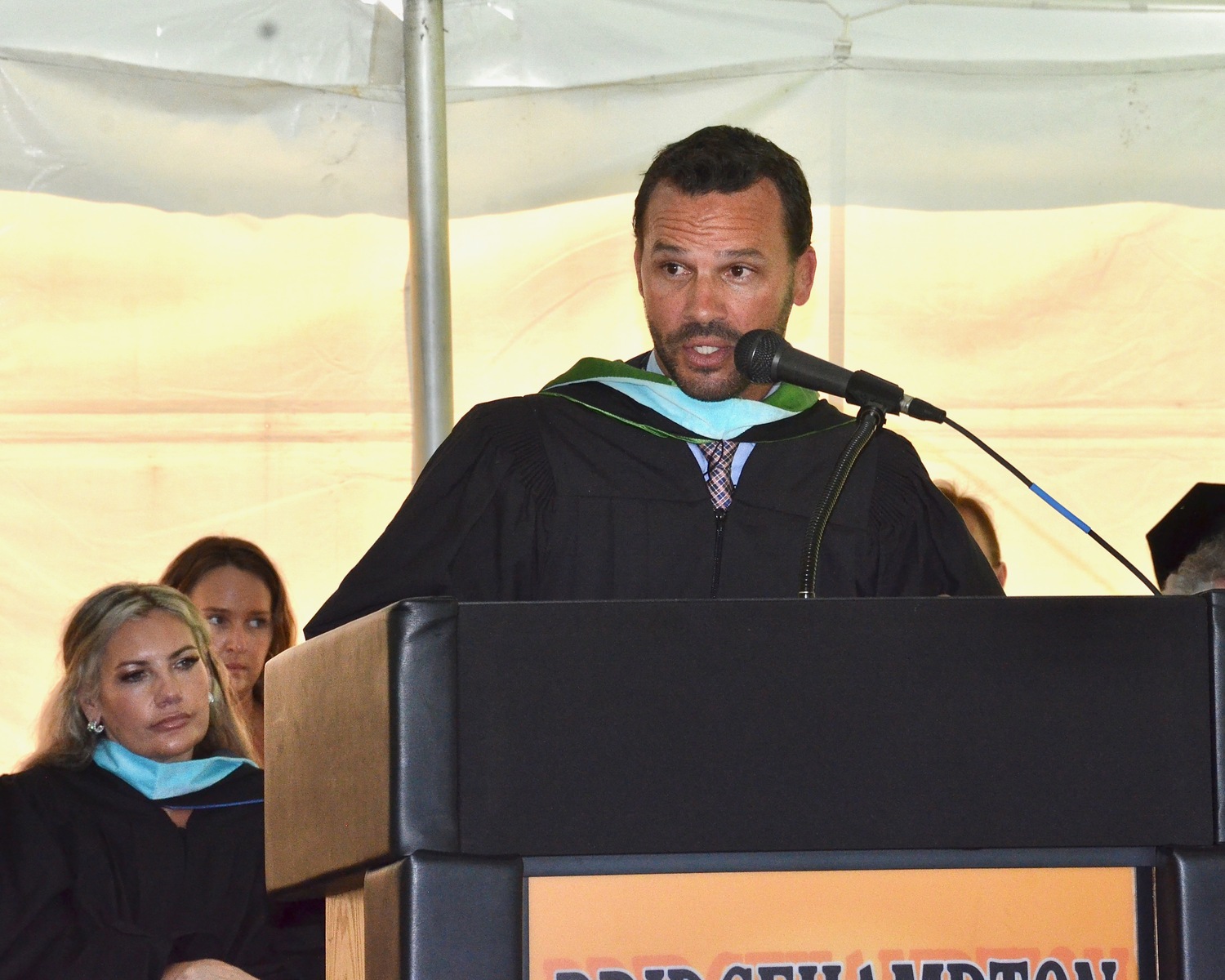 Bridgehampton School Principal Michael Cox welcomes the graduates and their friends and families.  KYRIL BROMLEY