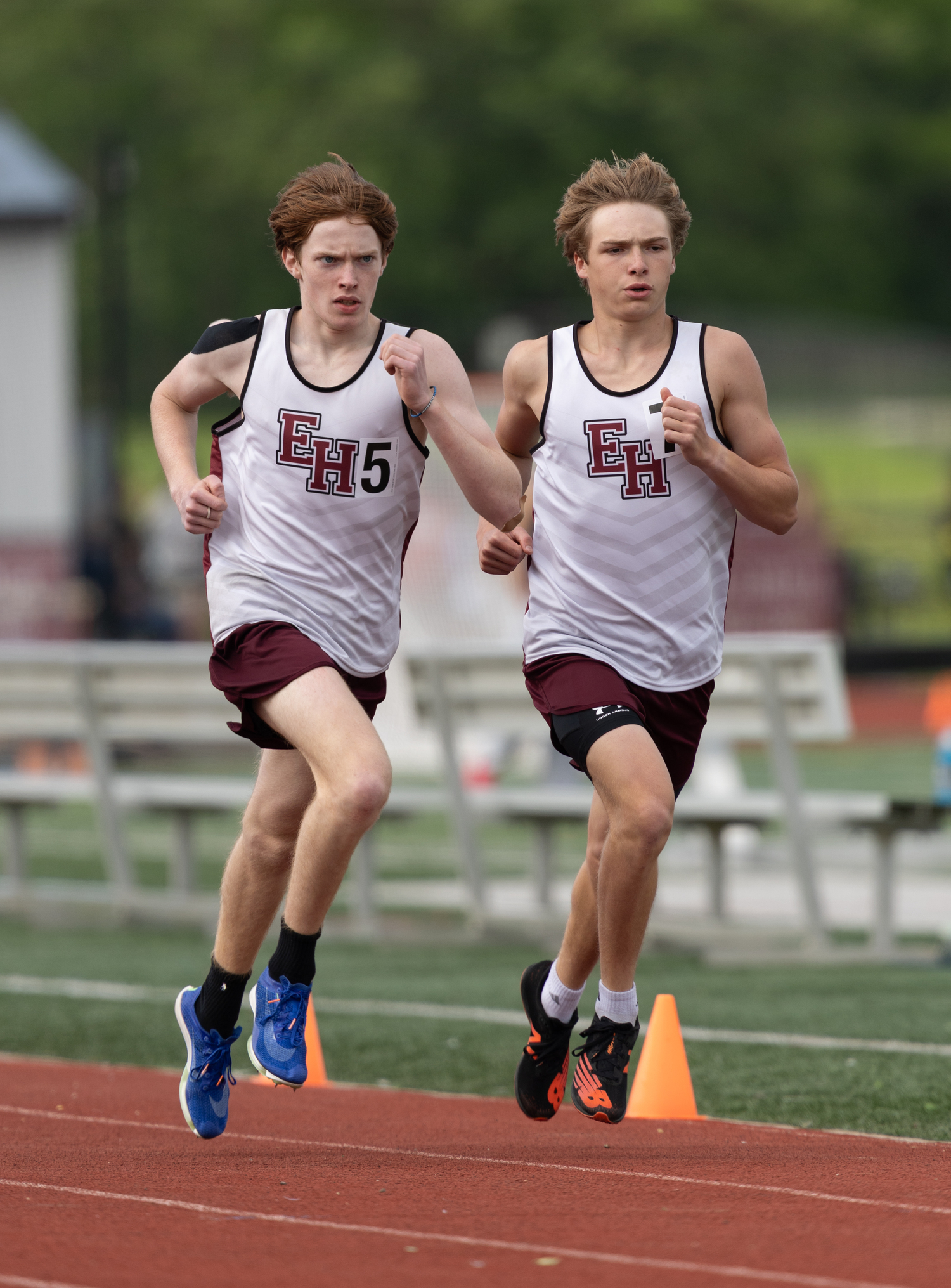Bonackers Watts Comly-Bolick, left, and Jasper Samuelson in the 800-meter run.  RON ESPOSITO