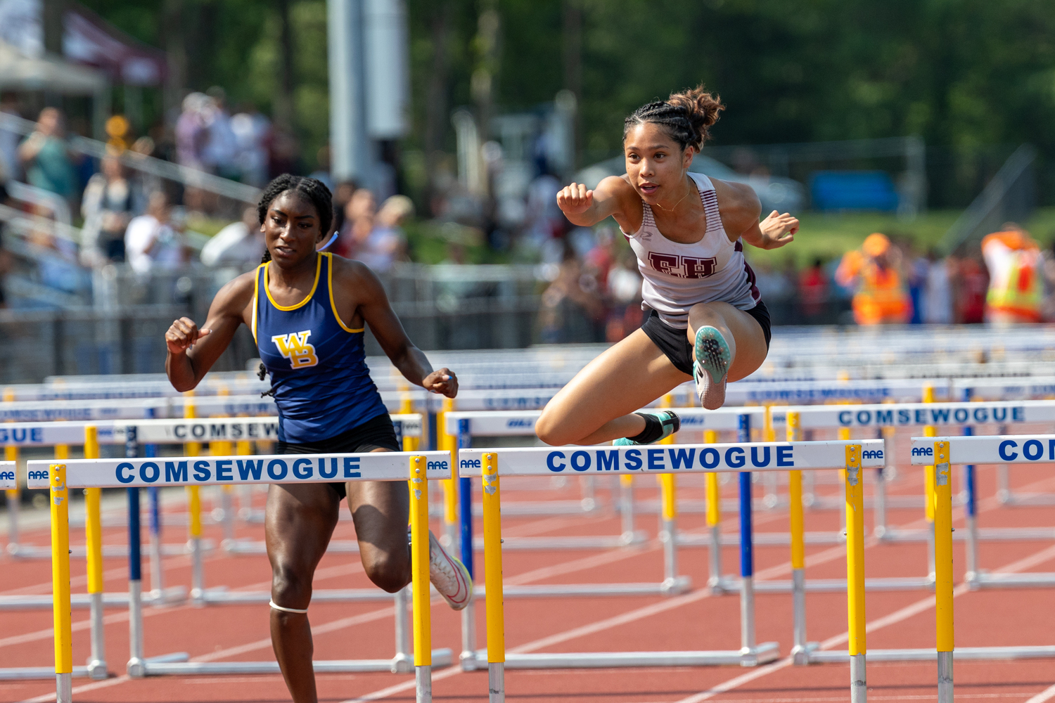 East Hampton sophomore C.J. Echavarria in the 100-meter hurdles.  RON ESPOSITO