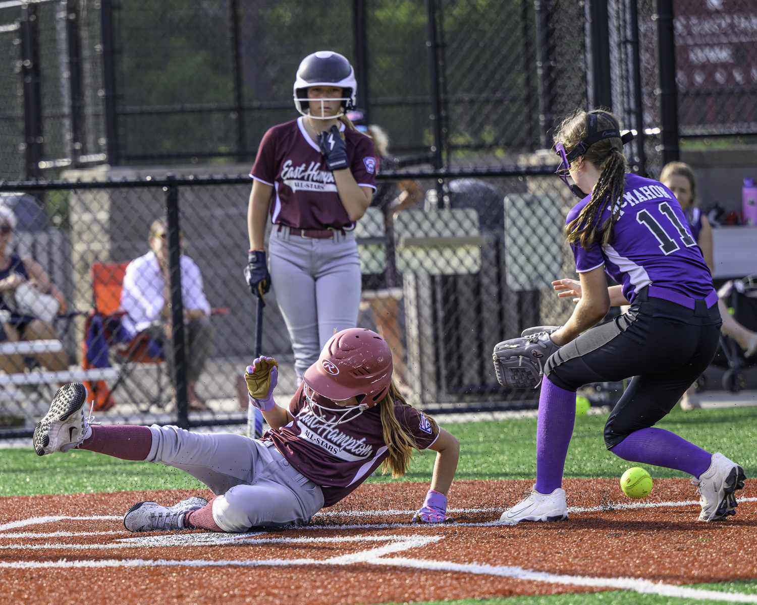 The East Hampton 12-and-under softball All-Stars defeated Hampton Bays, 15-0, at the Hon. Fred W. Thiele, Jr. Recreational Facility at Stephen Hands Path on Monday.  MARIANNE BARNETT