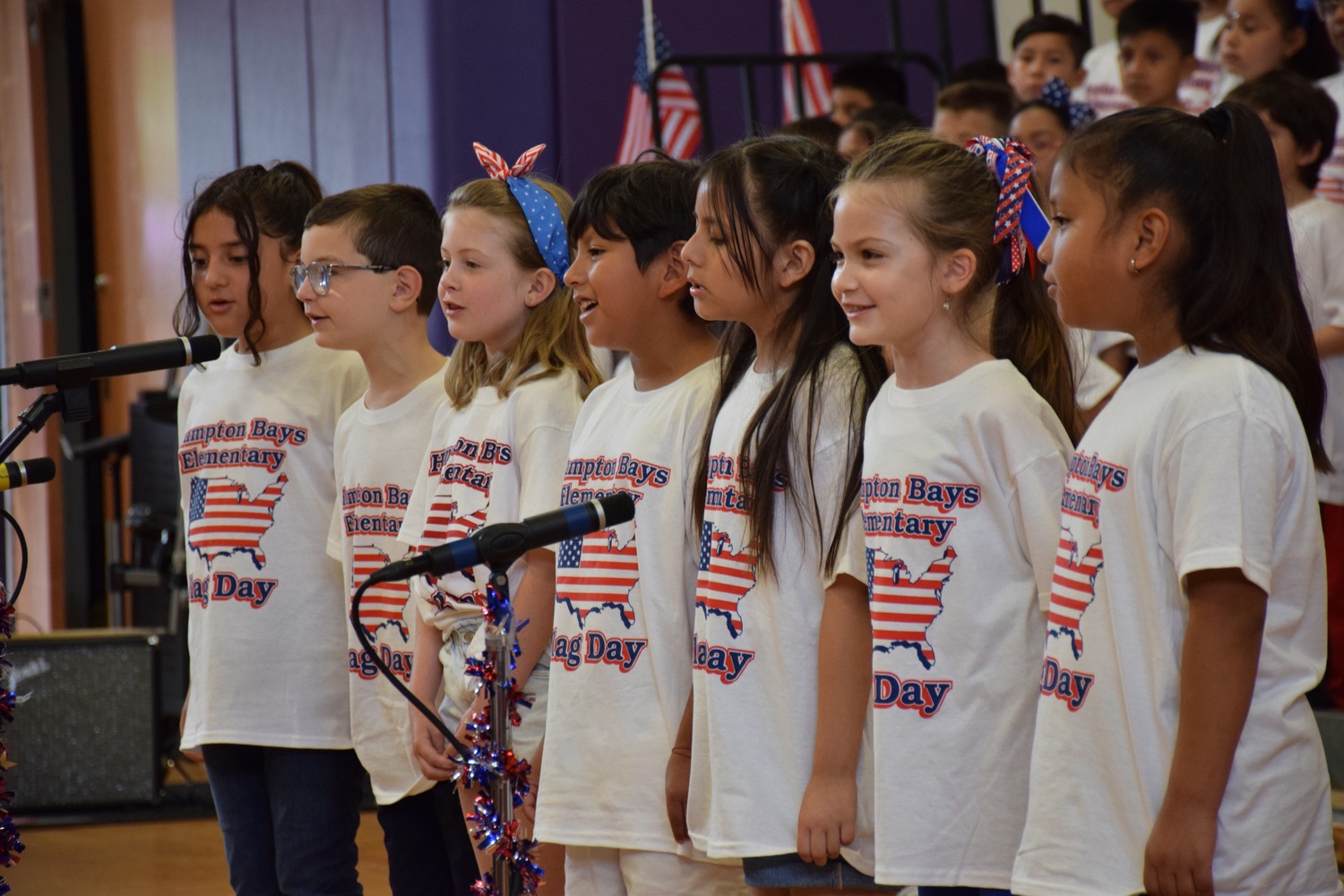 At its annual Flag Day celebration, Hampton Bays School District also paid tribute to Southampton Town Justice Patrick Gunn, who is a veteran of the U.S. Navy. COURTESY HAMPTON BAYS SCHOOL DISTRICT