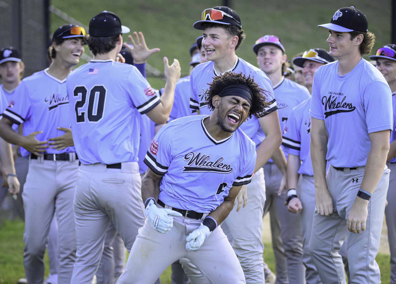 Dylan Kennedy-Fujah (St. John's University) celebrates his two-run homer.  MARIANNE BARNETT
