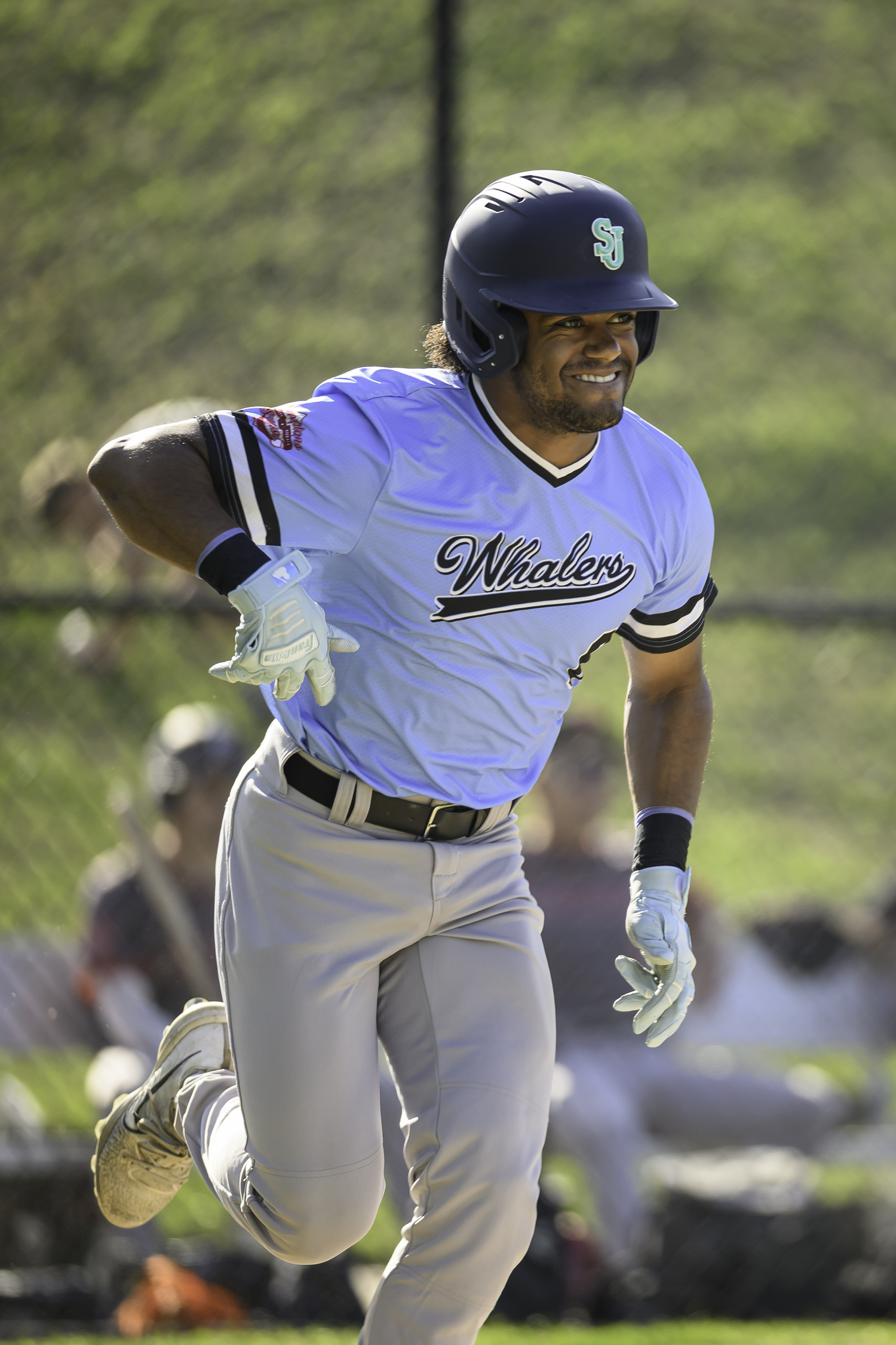 Dylan Kennedy-Fujah (St. John's University) heads to first base after a base hit in the first inning.  MARIANNE BARNETT
