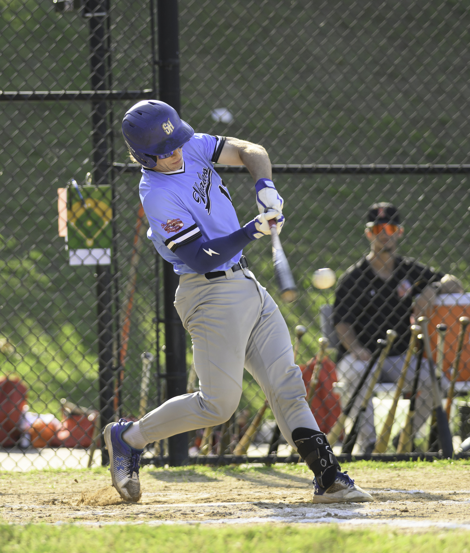 Jake Walman (Seton Hall) connects for one of eight Sag Harbor hits.  MARIANNE BARNETT