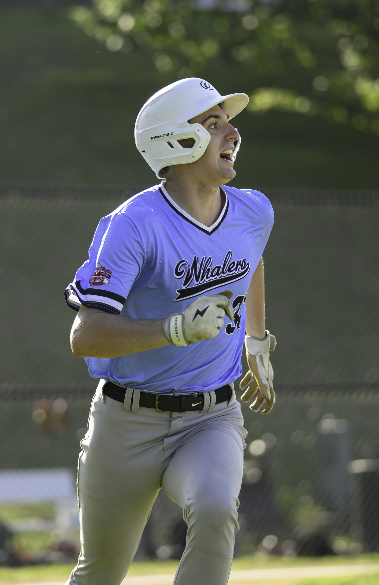 Tyler Sirchia (Dartmouth) reacts to his grand slam in the bottom of the second inning for the Whalers.  MARIANNE BARNETT