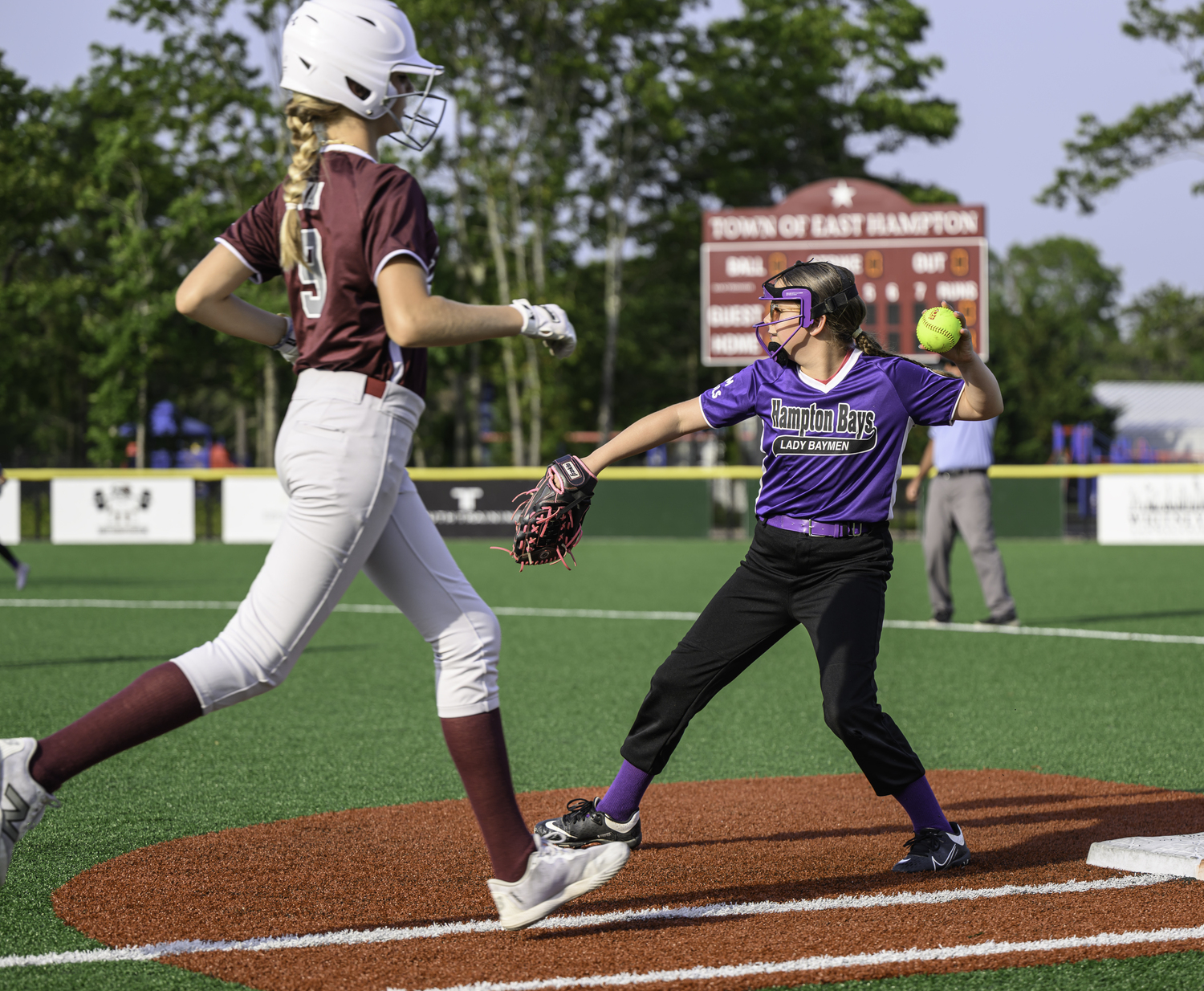 The Hampton Bays 12-and-under softball team played East Hampton at the Hon. Fred W. Thiele, Jr. Recreational Facility at Stephen Hands Path on Monday.  MARIANNE BARNETT