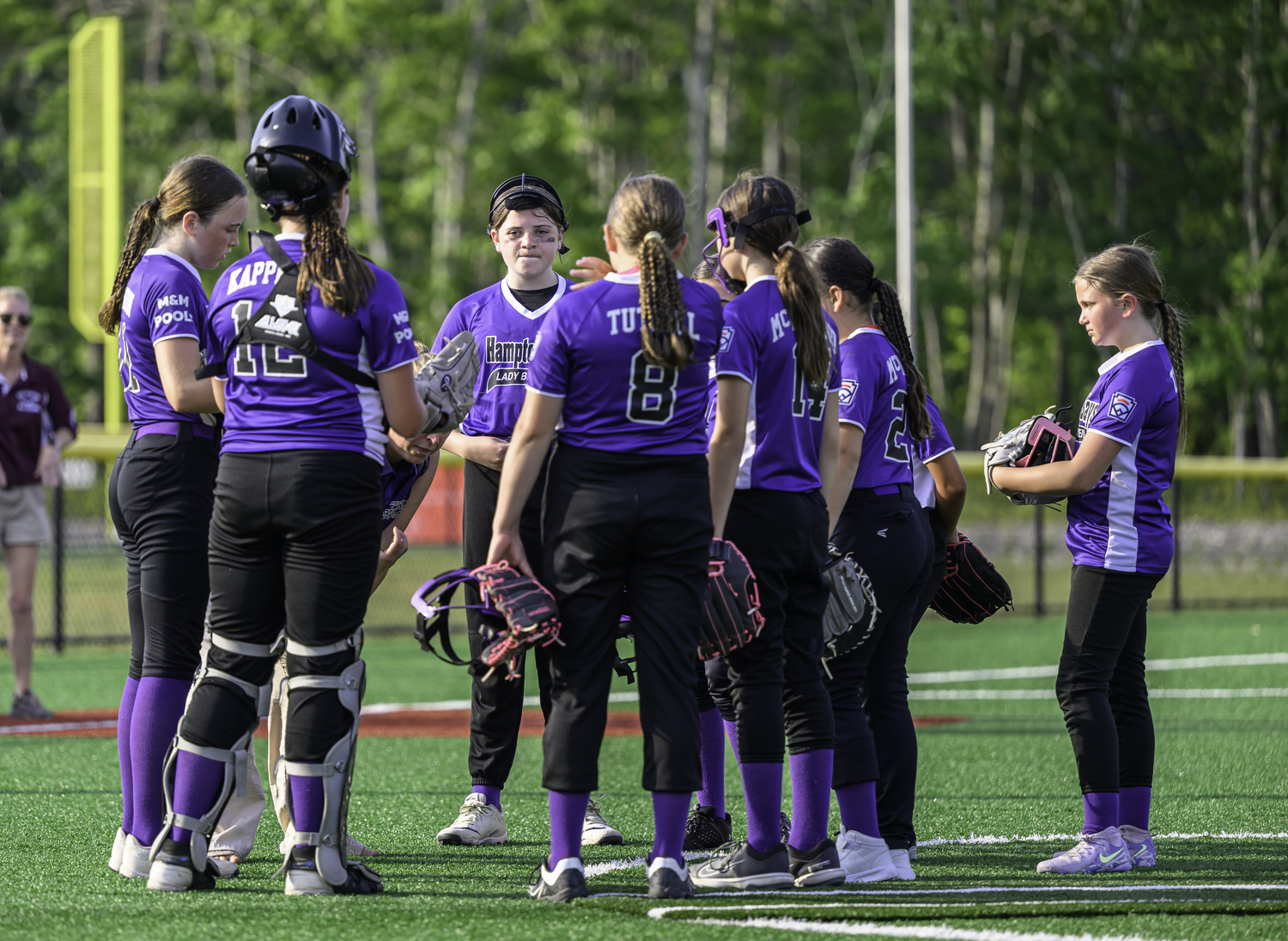 The Hampton Bays 12-and-under softball team played East Hampton at the Hon. Fred W. Thiele, Jr. Recreational Facility at Stephen Hands Path on Monday.  MARIANNE BARNETT