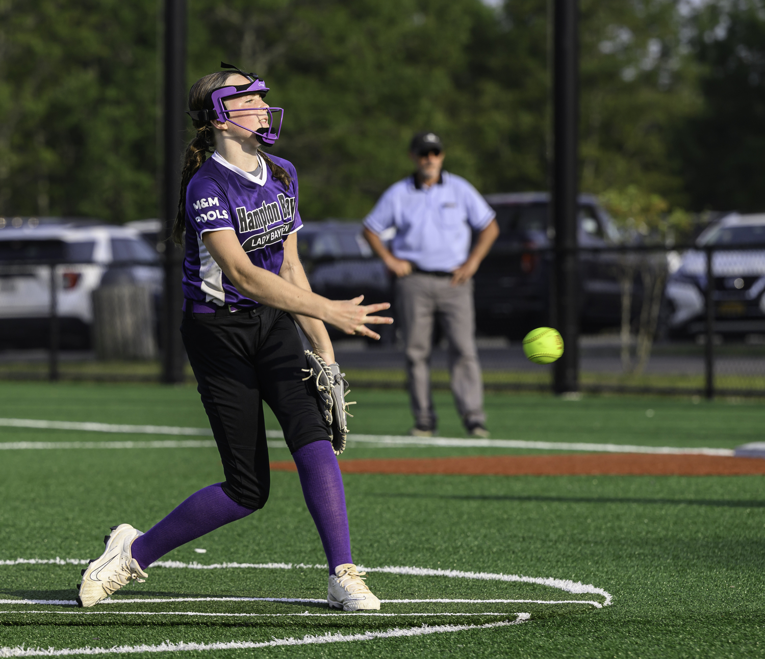 The Hampton Bays 12-and-under softball team played East Hampton at the Hon. Fred W. Thiele, Jr. Recreational Facility at Stephen Hands Path on Monday.  MARIANNE BARNETT