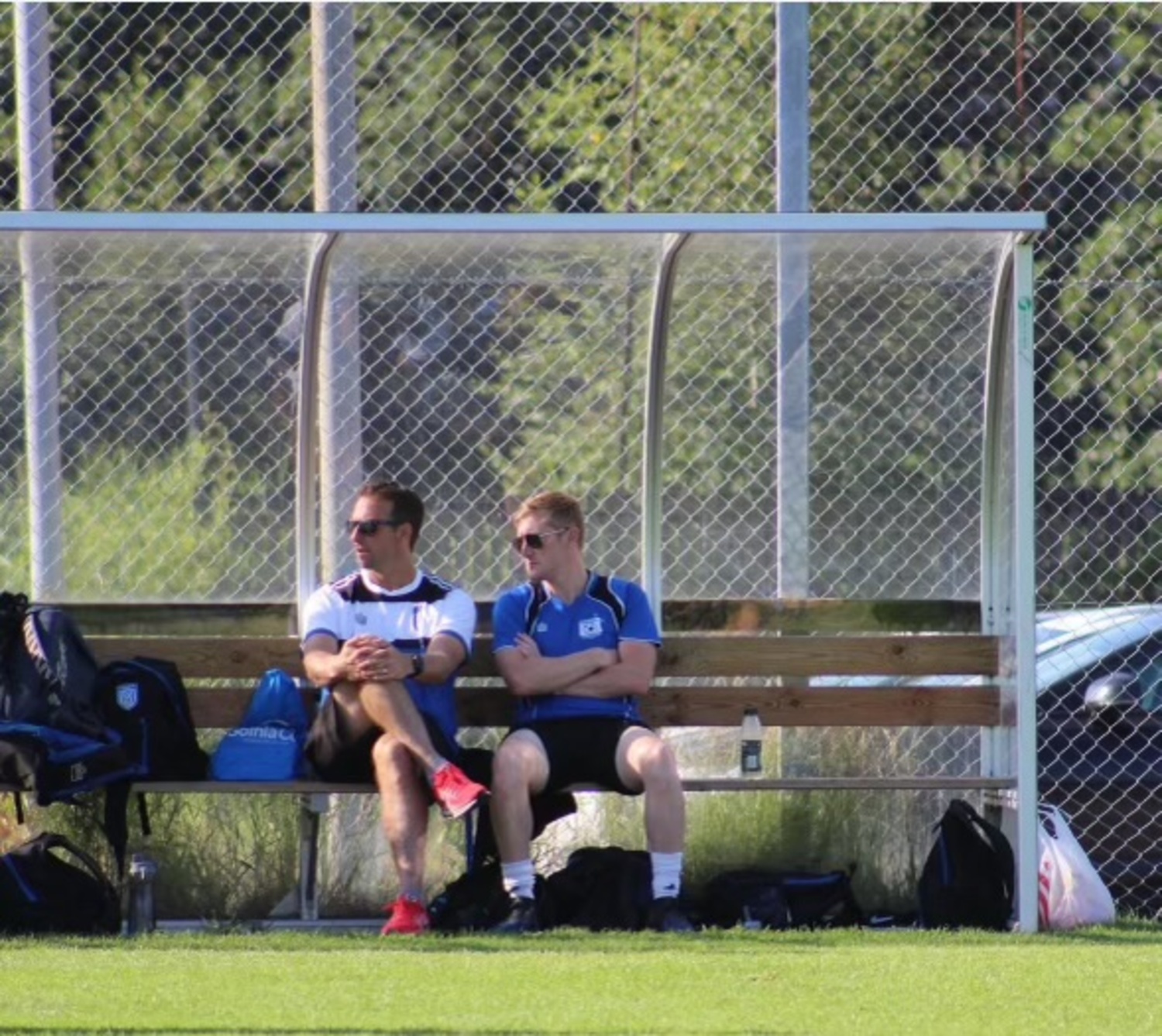 Southampton United Coach Gary Easlick, left, with Sean Collins.