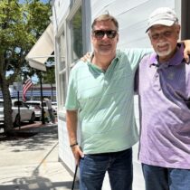 Doug Gulija and Skip Norsic outside of Feniks on Jobs Lane at the end of last month. CAILIN RILEY