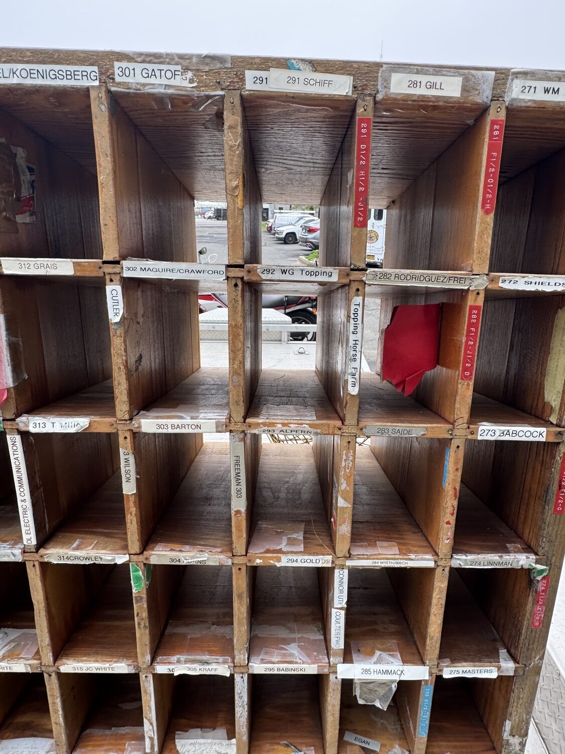 old post office shelving from the old Sagaponack post office. PETER BOODY