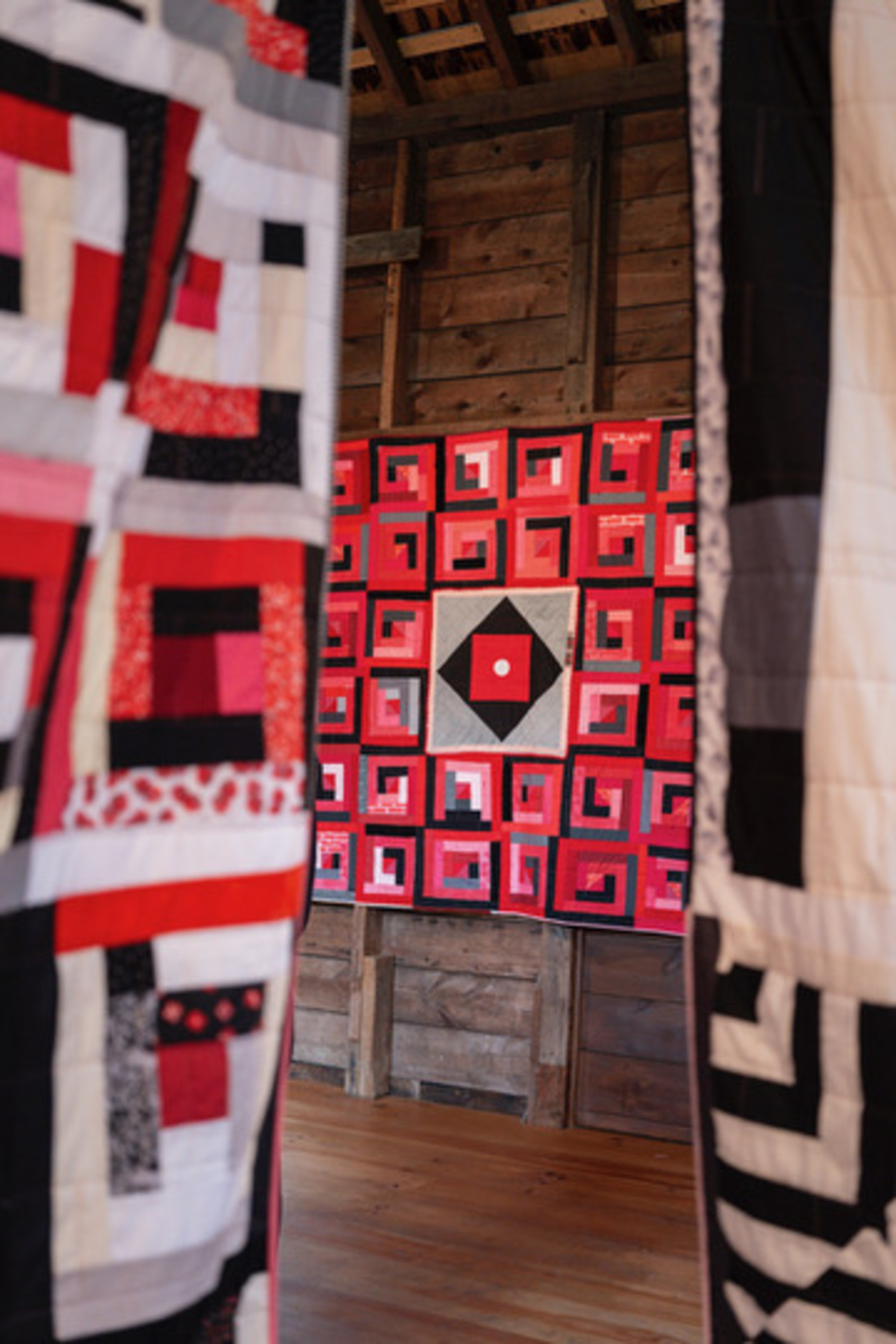 Installation view of “Black and White and Red All Over,” a collaborative exhibition by Louise Eastman and Janis Stemmermann on view through June 8 at The Art Center at Duck Creek. COURTESY DUCK CREEK