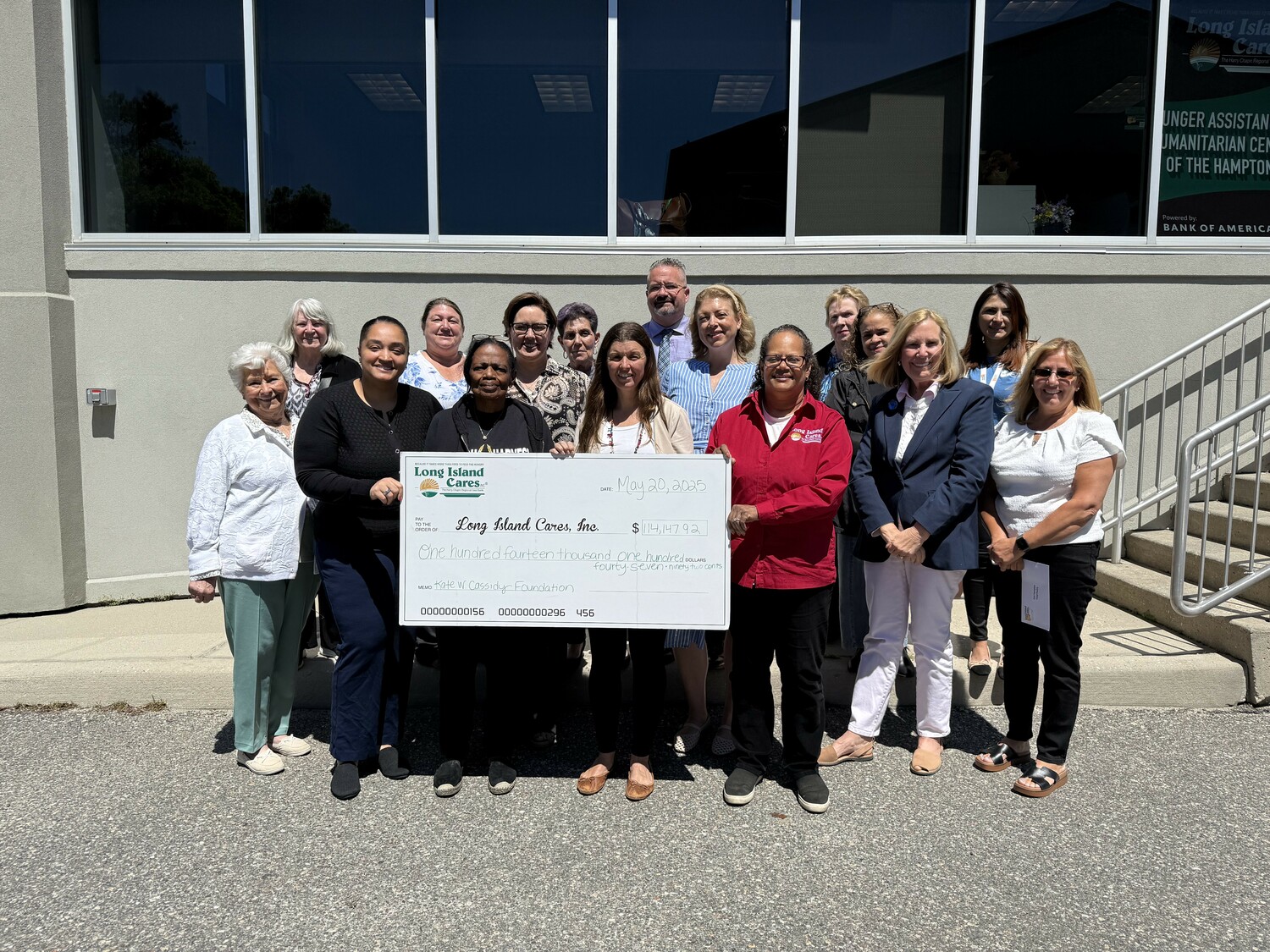 Eight local food pantries on the East End and North Fork will benefit from $114,000 in grants awarded to Long Island Cares. The grants will cover needs such as walk-in freezers, laptops, ovens and food trailers.  Pantry leaders gathered to talk about the impact the grants will have on their respective communities.
Heart of the Hamptons’ Executive Director Molly Bishop said it will  purchase a walk-in refrigerator and freezer unit. “We are feeding over 2,000 people each week and struggling to have enough space to store the amount of food we need.” Vicki Littman, chairperson of the board of directors at East Hampton Food Pantry, said, “This grant will help to serve the 50,000 individuals we expect to feed this year. We’re so grateful for this generous assistance and all that Long Island Cares does to help fight food insecurity in our town.” COURTESY LONG ISLAND CARES