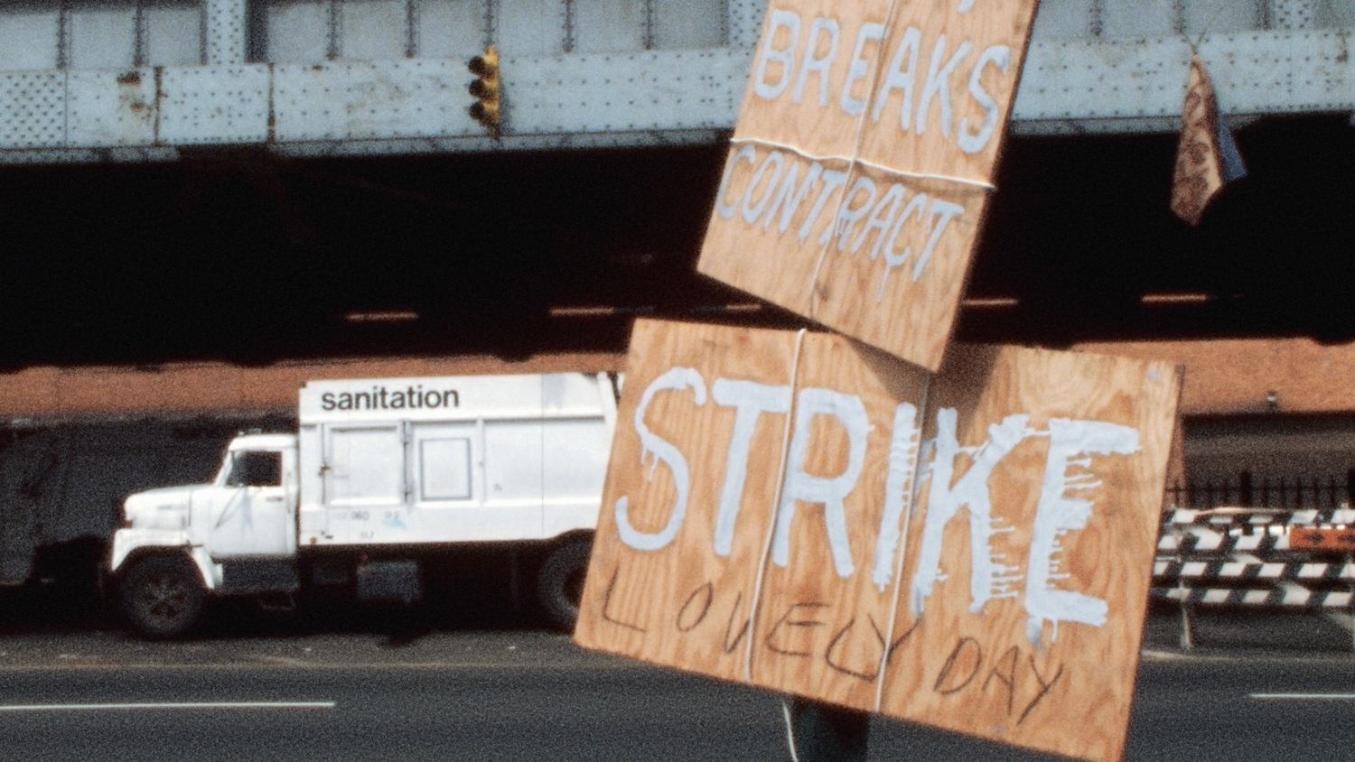 The strike signs of New York City sanitation workers on July 1, 1975. ABC
