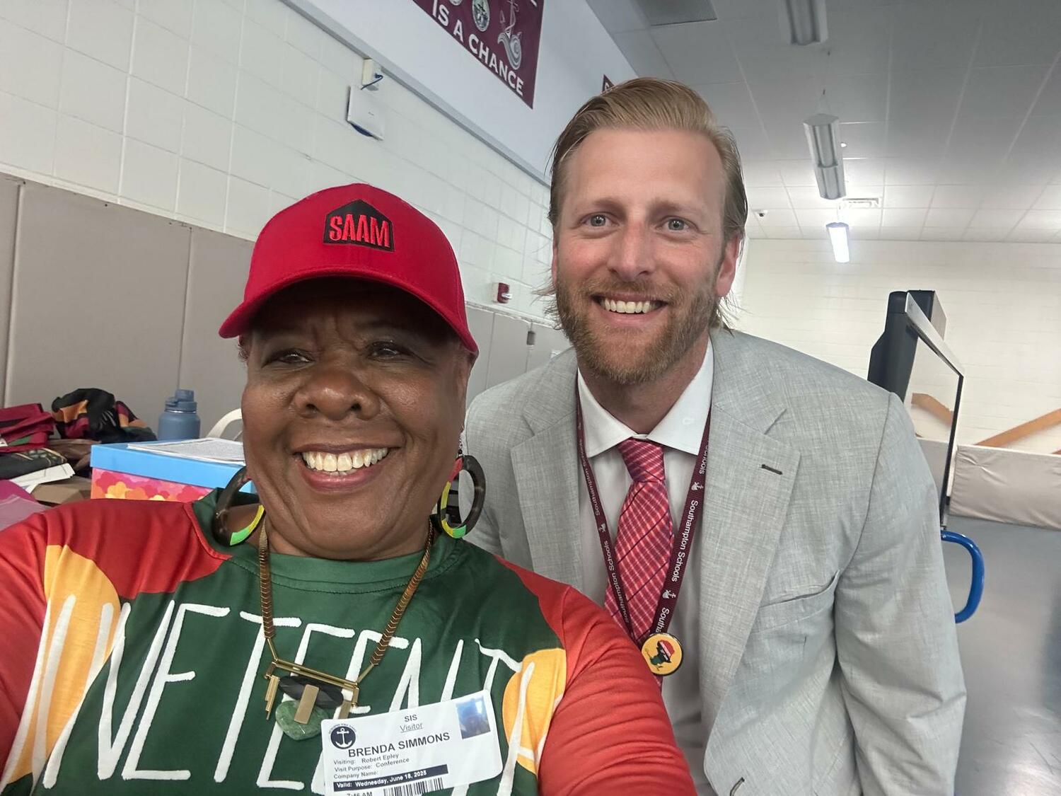 Southampton Intermediate School Principal Nick Epley with Brenda Simmons, founder and executive director of the Southampton African American Museum.