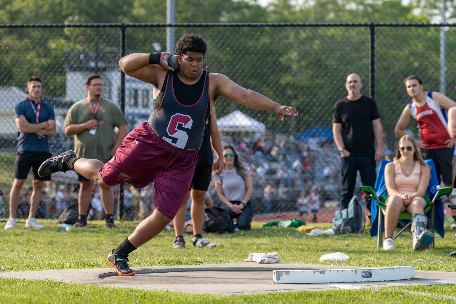 Southampton senior Jackson Garcia in the shot put.  RON ESPOSITO