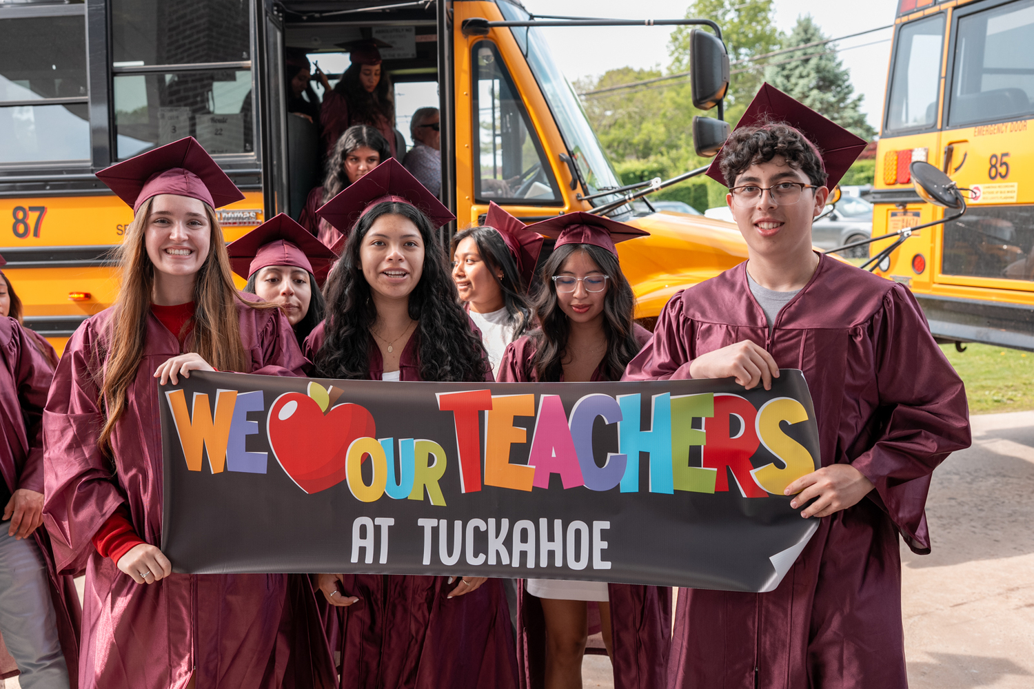 Wearing their graduation caps and gowns, members of the Southampton High School Class of 2025 walked through the halls of their former elementary schools, Southampton Elementary and Tuckahoe School, as well as Southampton Intermediate School. As they took the traditional senior walk, students cheered, clapped and held up signs of congratulations. COURTESY SOUTHAMTPON SCHOOL DISTRICT