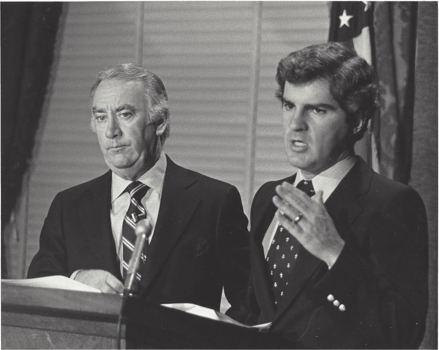 New York State Governor Hugh Carey and economic advisor Jim Larocca during the 1975 New York City financial crisis.