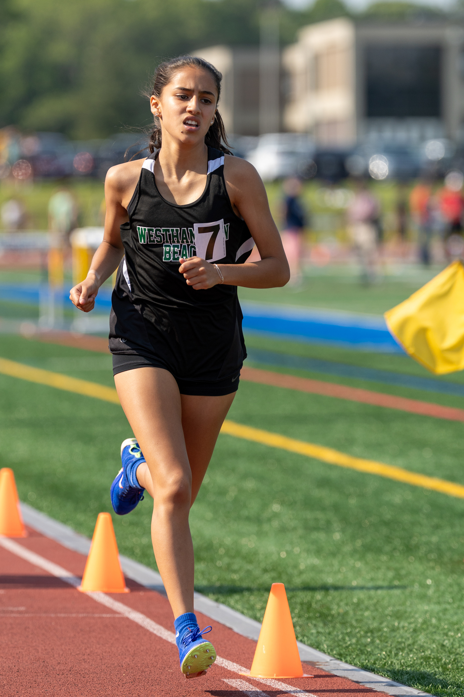 Westhampton Beach sophomore Jasmine Garcia Barrientos in the 800-meter race.  RON ESPOSITO