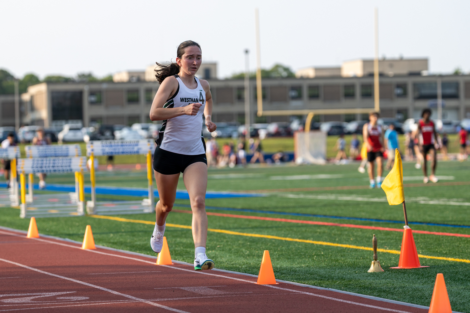 Westhampton Beach senior Lily Strebel in the 3,000-meter race.   RON ESPOSITO