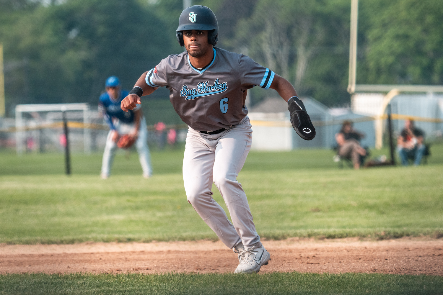 Dylan Kennedy-Fujah (St. John's University) takes a lead off first base.  RON ESPOSITO