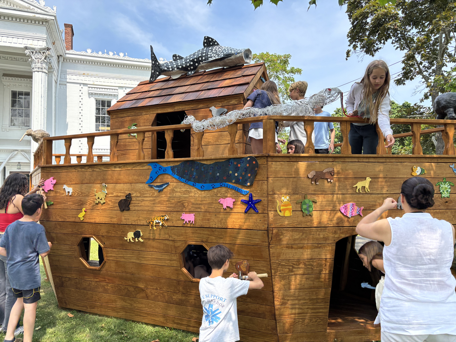 On Friday at the Sag Harbor Whaling Museum, Sag Harbor Public School students installed more than 100 works of art they created on a large wooden ark commissioned by The Church. The Ark will be on view at The Church from June 22 to September 1.   SHERI PASQUARELLA