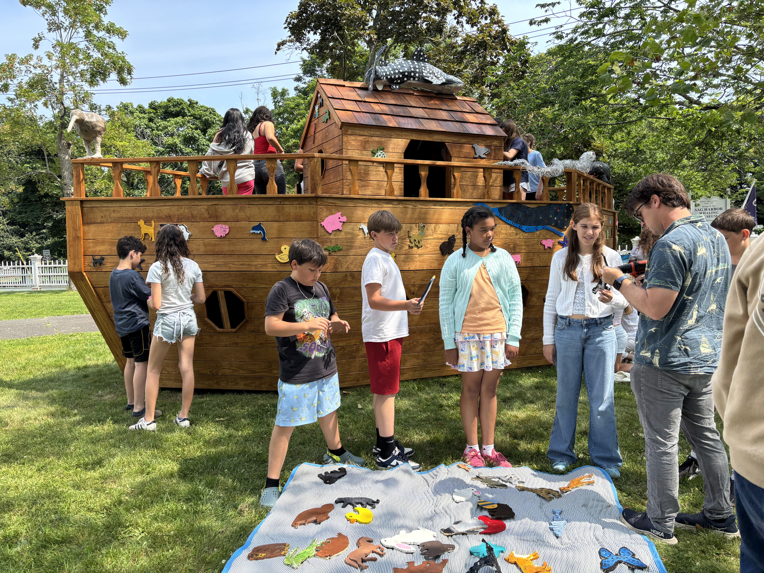 On Friday at the Sag Harbor Whaling Museum, Sag Harbor Public School students installed more than 100 works of art they created on a large wooden ark commissioned by The Church. The Ark will be on view at The Church from June 22 to September 1.   SHERI PASQUARELLA