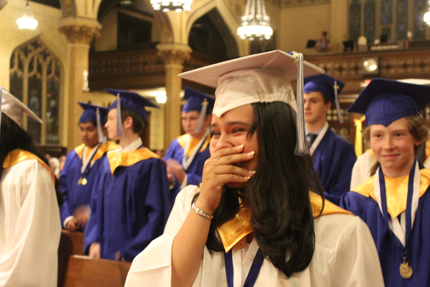 It was an emotional day for students, including Zoey Bonilla, at the Our Lady of the Hamptons School graduation ceremony last week. COURTESY OUR LADY OF THE HAMPTONS SCHOOL