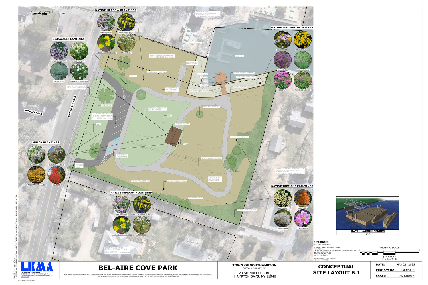 Southampton Town last week unveiled the plans for the design of the new waterfront park that will be created in the space once home to the notorious Bel-Aire Cove Motel in Hampton Bays, which the town purchased in 2018 to put an end to years of overcrowding and squalid living conditions.