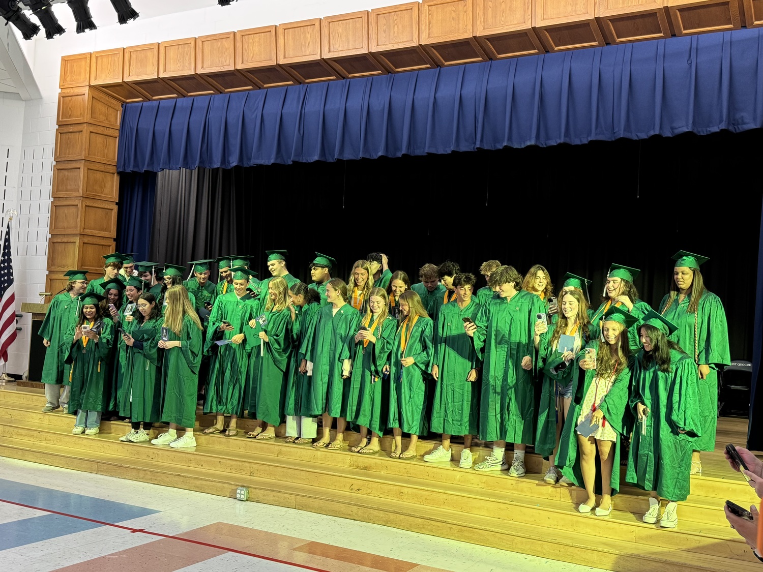 Westhampton Beach High School who attended East Quogue Elementary School  recently returned to the school for the annual Senior Walk. The Class of 2025 dressed in caps and gowns and paraded to the welcoming cheers of the elementary students and stopped in the gym for a 