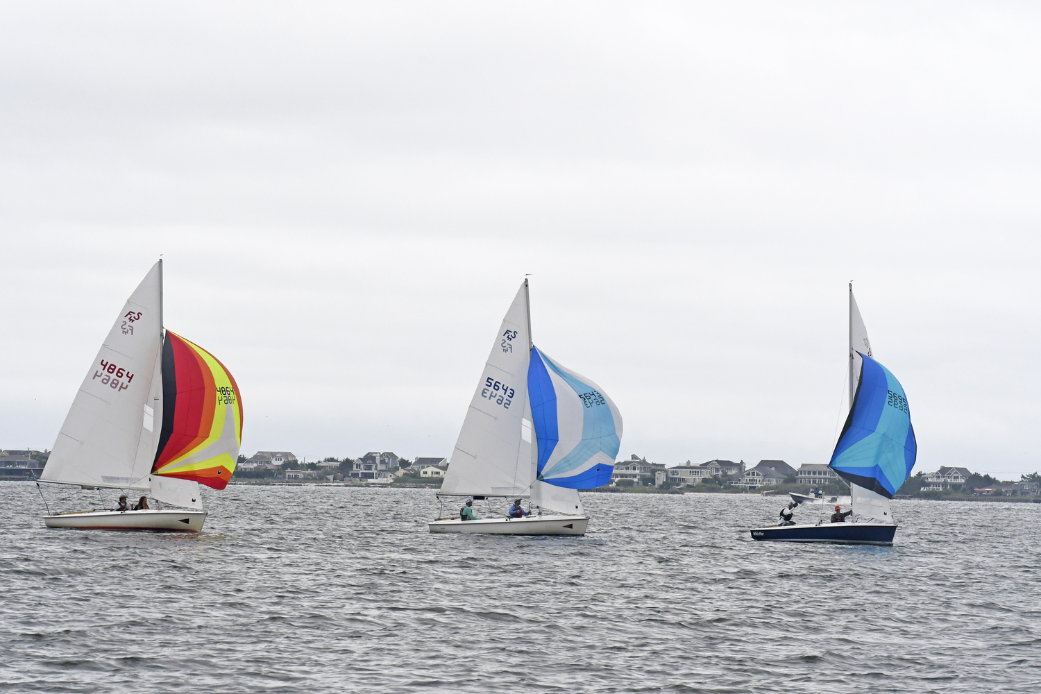 The Flying Scots got out onto Moriches Bay on Saturday for the Sis Rice Minsch Memorial Trophy races. DREW BUDD