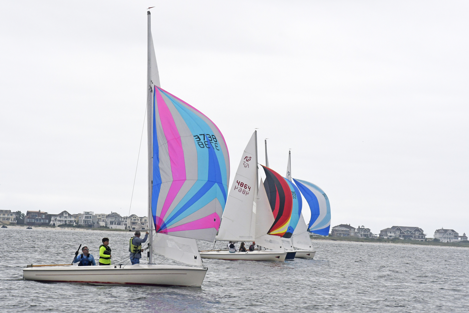 The Flying Scots got out onto Moriches Bay on Saturday for the Sis Rice Minsch Memorial Trophy races. DREW BUDD