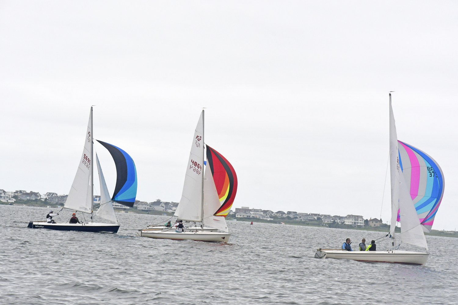 The Flying Scots got out onto Moriches Bay on Saturday for the Sis Rice Minsch Memorial Trophy races. DREW BUDD