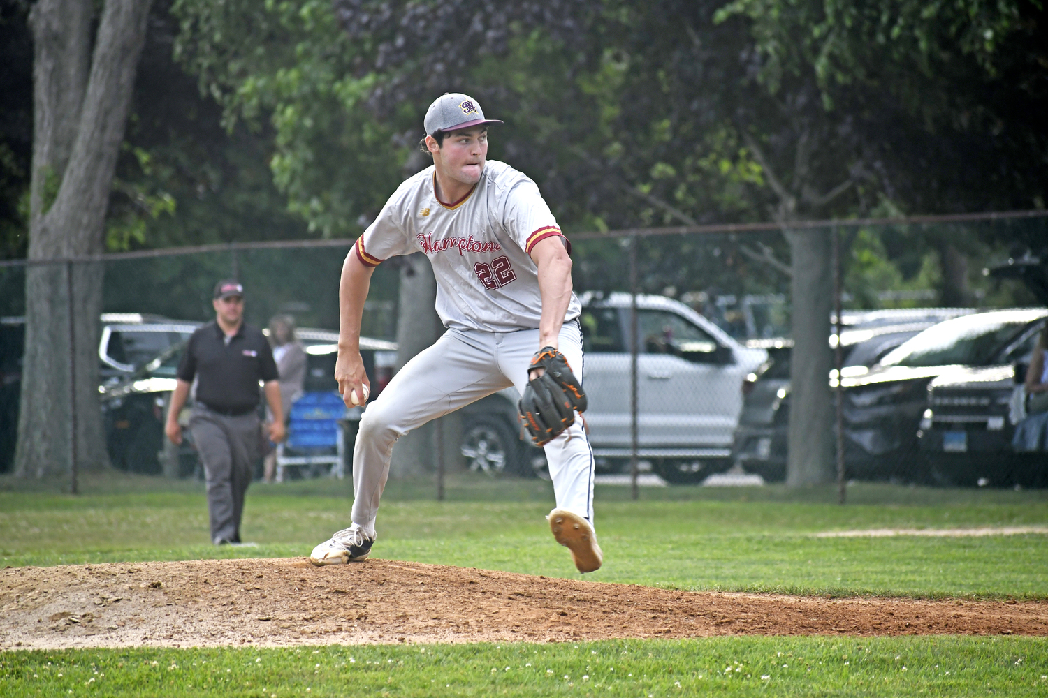 Everett Garber (Sag Harbor/Bucknell) working in the ninth inning.  DREW BUDD