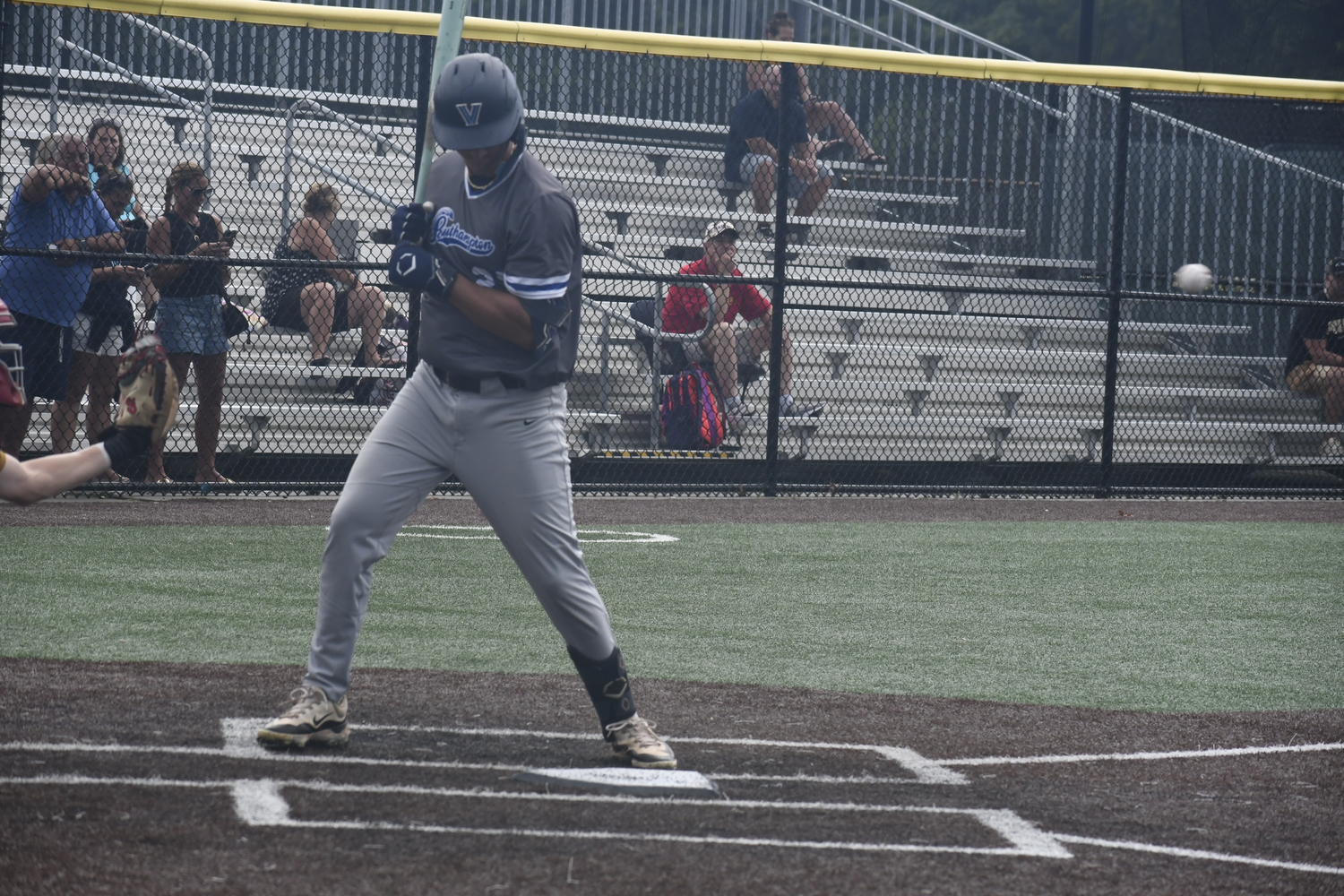 Collin Quintano (Villanova) braces for a pitch to get him in the back.  DREW BUDD