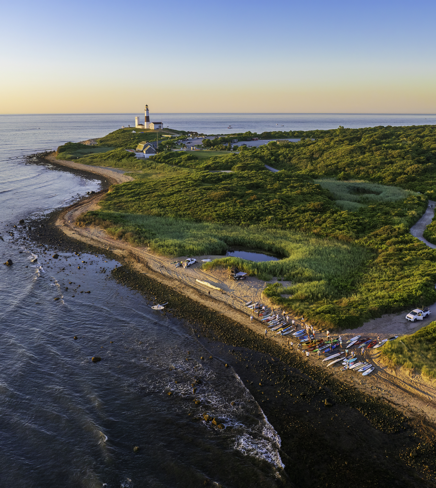 Participants of the challenge setup right along the beach just before the Montauk Point Lighthouse.  MARIANNE BARNETT