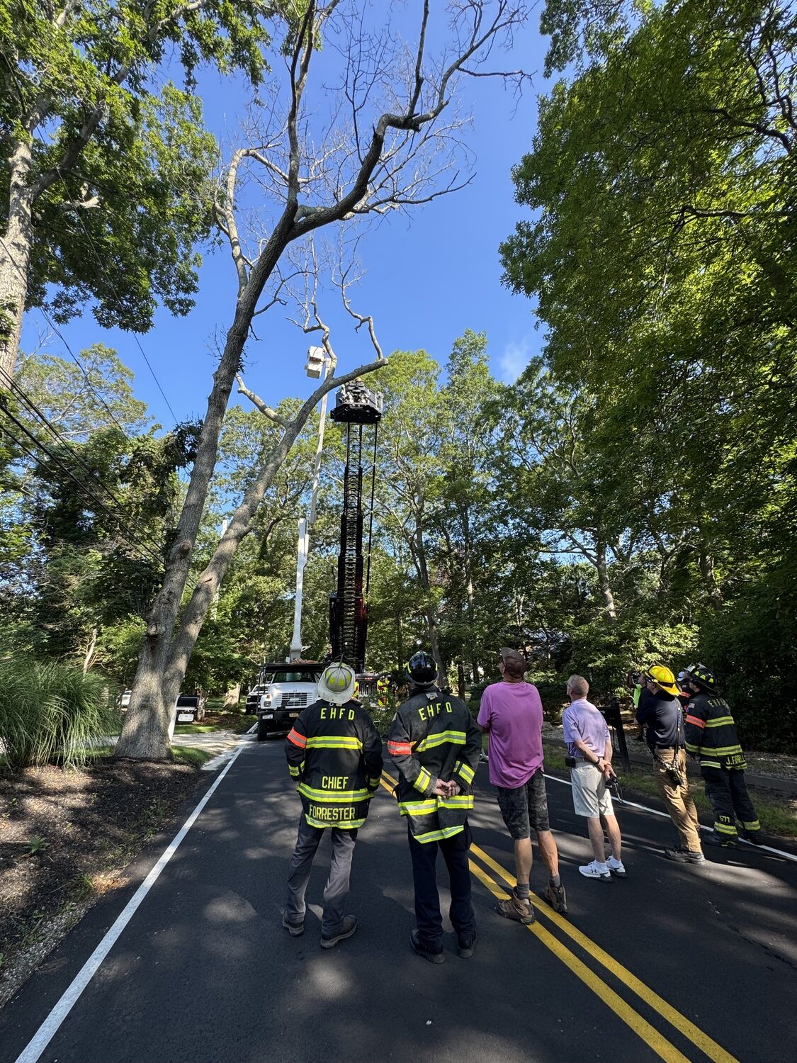Wednesday, July 16, was a busy day for East Hampton firefighters. At the start of the day, around 8 a.m., East Hampton Fire Department rescued a town maintenance worker stuck in a bucket truck. The firefighters brought the man back down to ground safely.