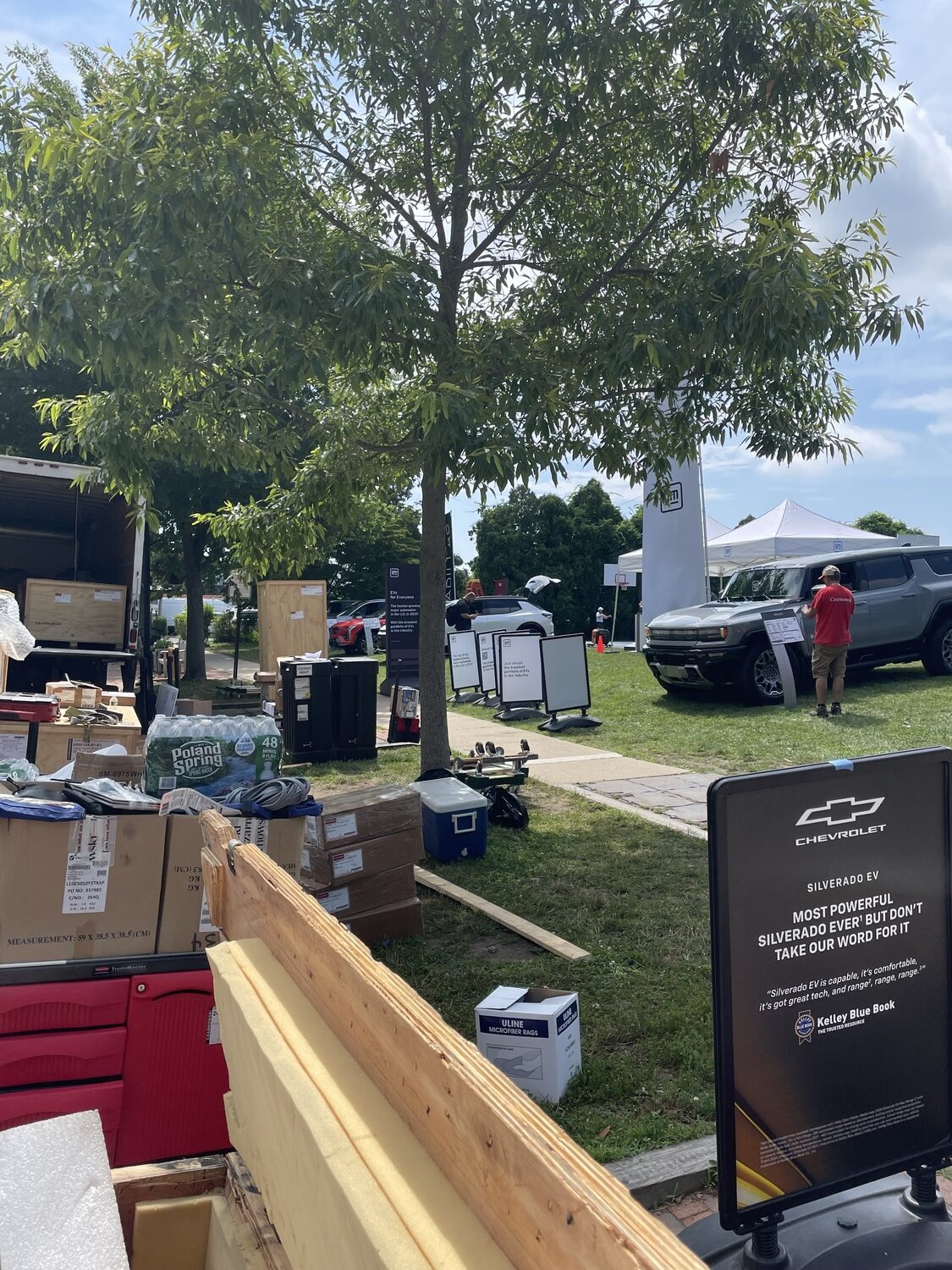 East Hampton Village officials shut down a pop up marketing event for going beyond the scope of what the village had permitted. About 40 minutes in, the organizers had to pack it up. Village Administrator Marcos Baladron said it looked like a car dealership in Herrick Park. LARRY CANTWELL