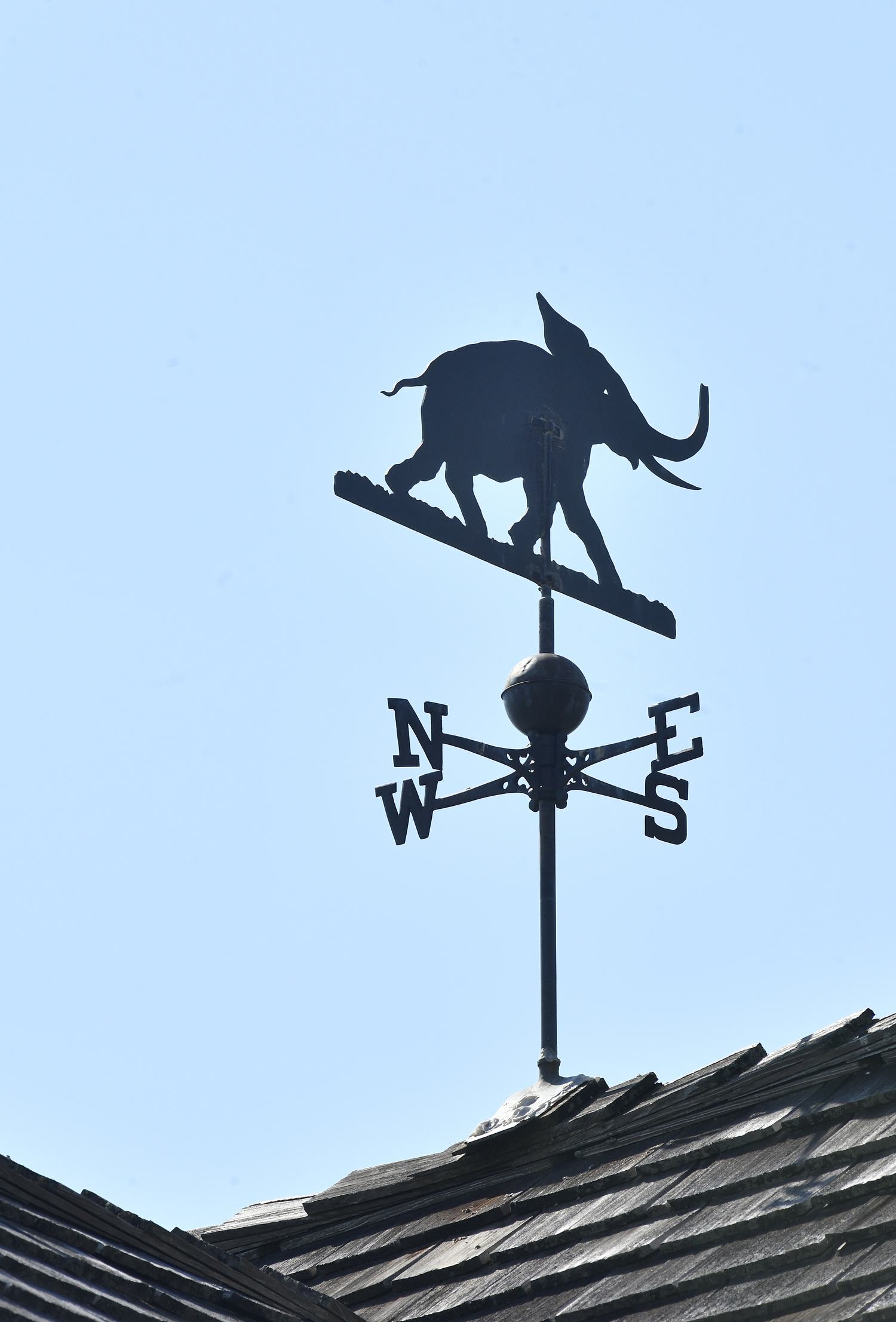 The original elephant weathervane now sits upon the guest house.  DANA SHAW