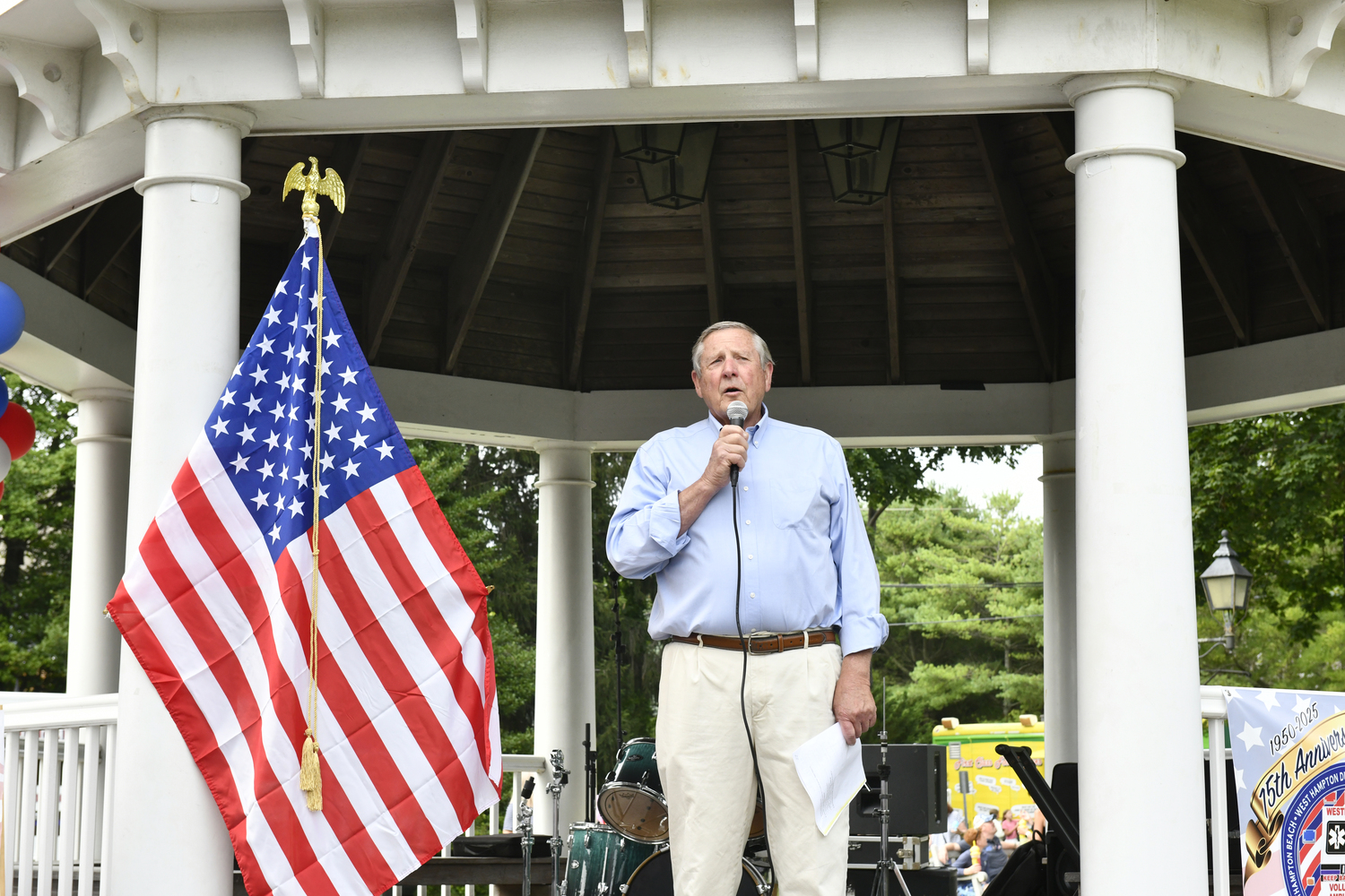 Westhampton Beach Village Mayor Ralph Urban at the celebration of the  Westhampton War Memorial Ambulance' 75th anniversary on Saturday.  DANA SHAW