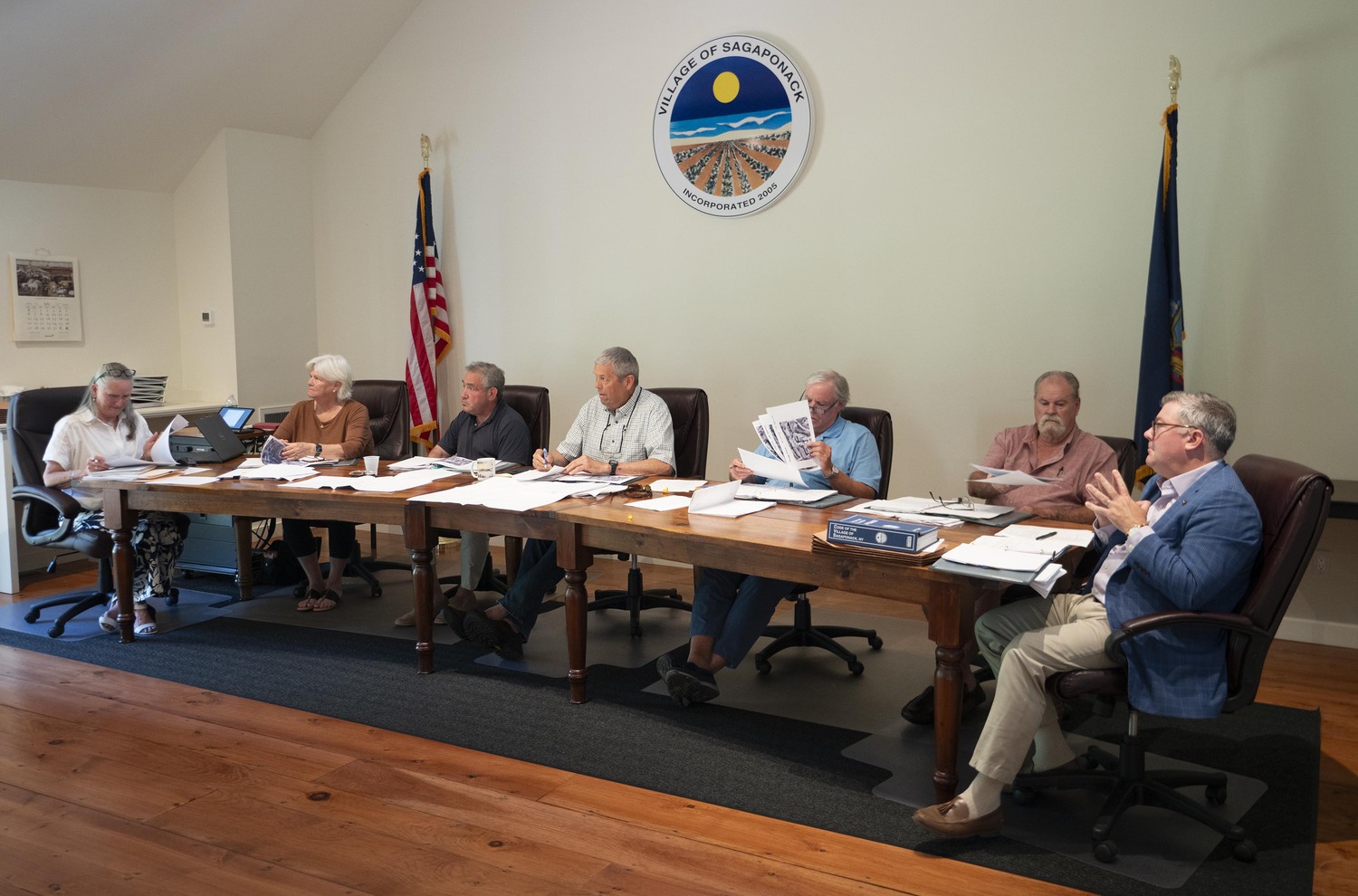 The Sagaponack Village Board listened last week as residents shared their concerns about traffic and safety issues in and around the new Sagaponack General Store. DOUG KUNTZ