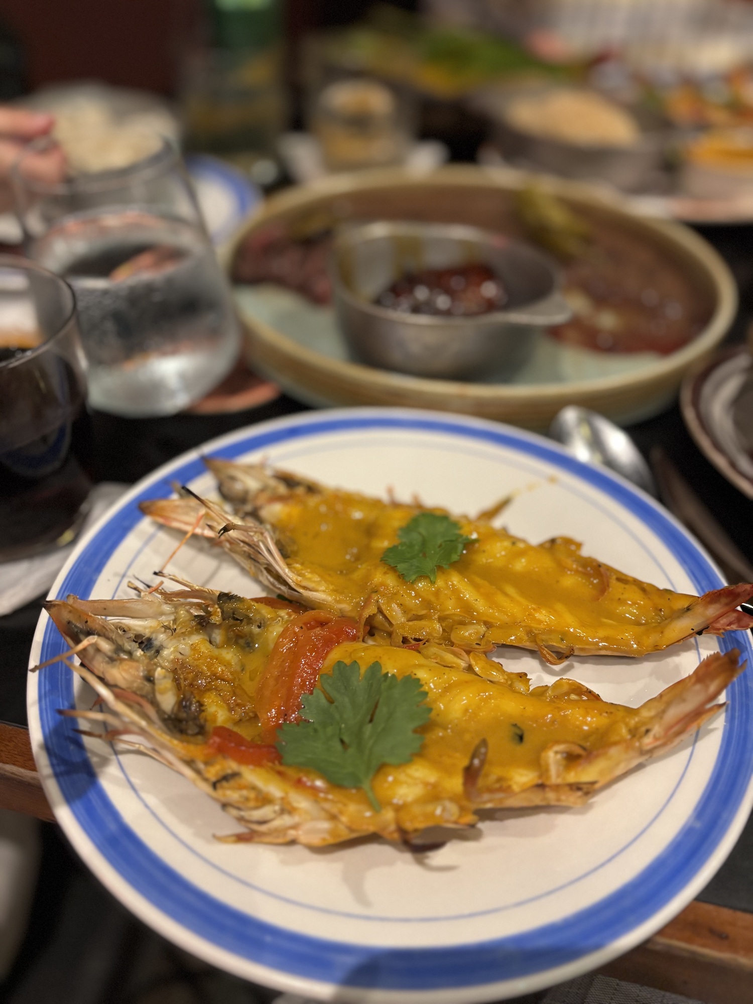 Whole Caribbean prawns over coconut rice at Fonda Lo Que Hay. Hannah Selinger photo