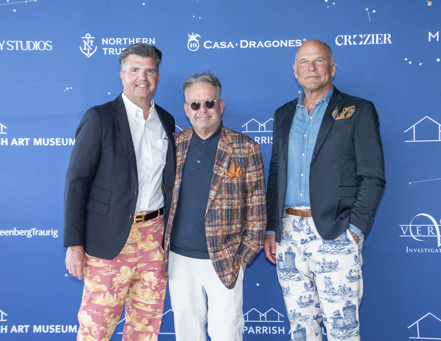Rich Wilkie, Steven Stolman and Tim Pontarelli at the the Parrish Art Museum's Midsummer Gala: Echoes of the Cosmos. The event raised nearly $1.4 million in support of the Museum’s exhibitions, education initiatives, and inclusive programming.            LISA TAMBURINI