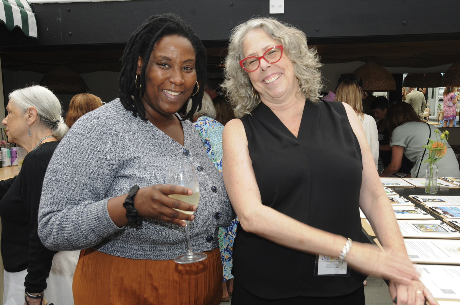 Diana Achille and Martha Stotsky at Project MOST’s Building Blocks Summer Benefit Sunday at Moby’s in East Hampton. RICHARD LEWIN